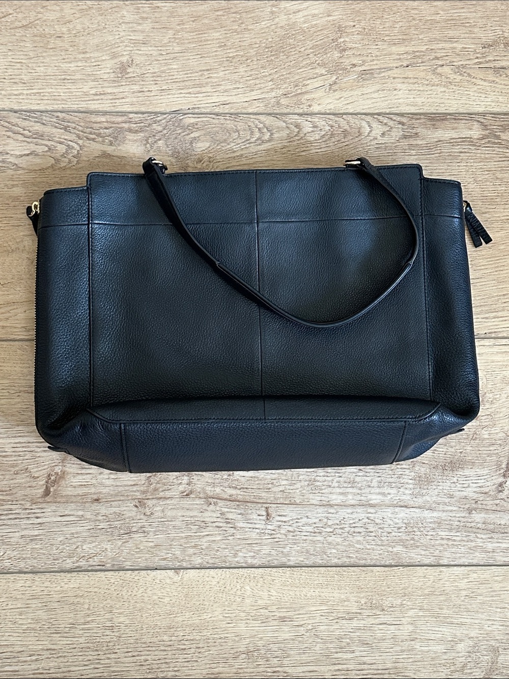 Tory Burch Ivy Side Zip Classic Black Pebbled Leather Large Shoulder Tote Bag - Picture 2 of 9